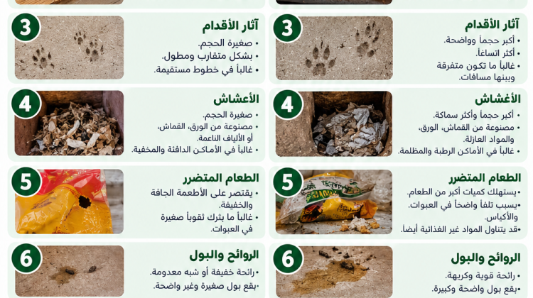 لامات وآثار وجود الجرذان والفضلات في المنزل